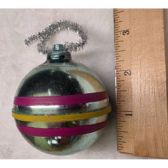Vintage Mid Century Atomic Bradford Striped Plastic Christmas Ornament Lot of 3 - Picture 5 of 5
